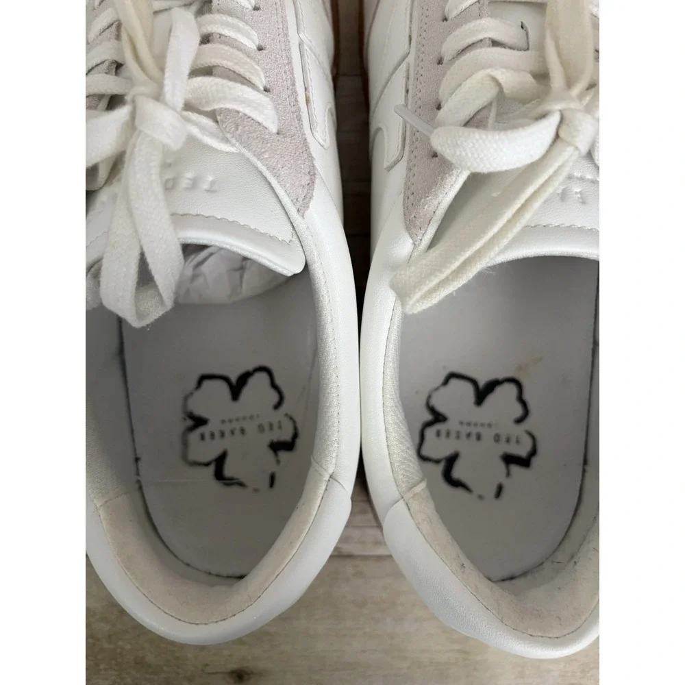 Ted Baker Mens Leather Sneakers Retro Suede, White, Size 45